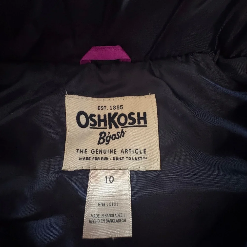 OshKosh Bgosh Girls Pink Puffer Vest Size 10 Full Zip‎ Quilted Sleeveless Jacket
